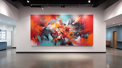 Generate a contemporary abstract art mural with a focus on bold, contrasting colors and dynamic...