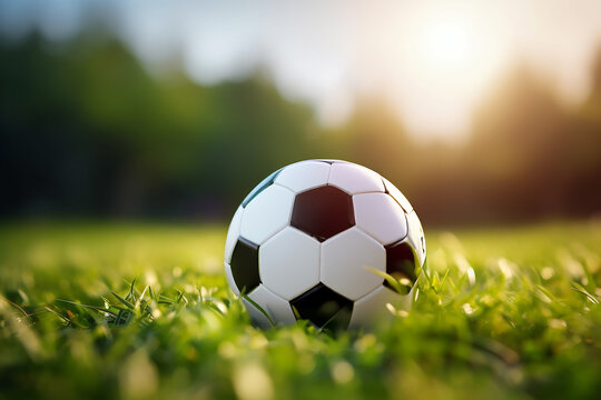 Soccer ball on green grass, sport and healthy lifestyle