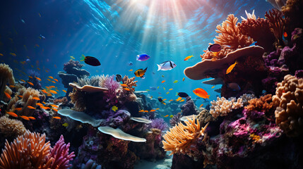 Fototapeta na wymiar Underwater coral reef and sea life background