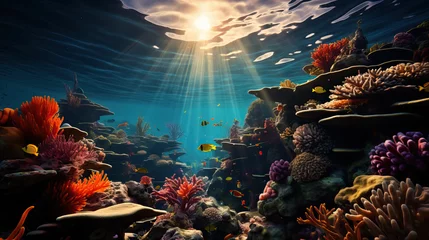 Schilderijen op glas Underwater coral reef and sea life background © Fun it is