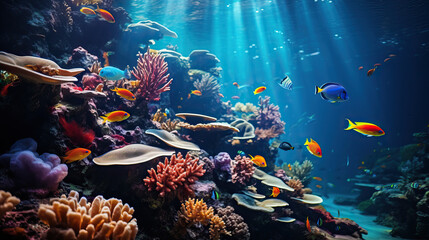 Fototapeta na wymiar Underwater coral reef and sea life background