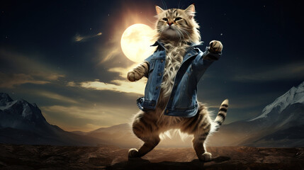Cat Dancing on the moon lunar surface