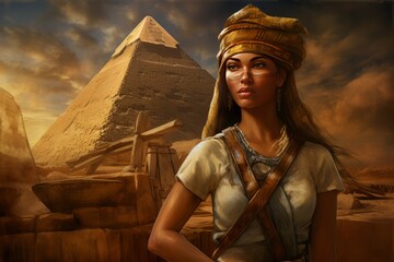 Legendary Ancient egyptian pyramid woman. Ancient worker. Generate Ai - obrazy, fototapety, plakaty