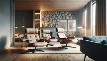 Scandinavian recliner chairs in a modern living room