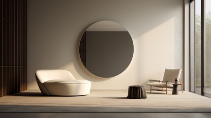 Minimalist room with wall mirror.
