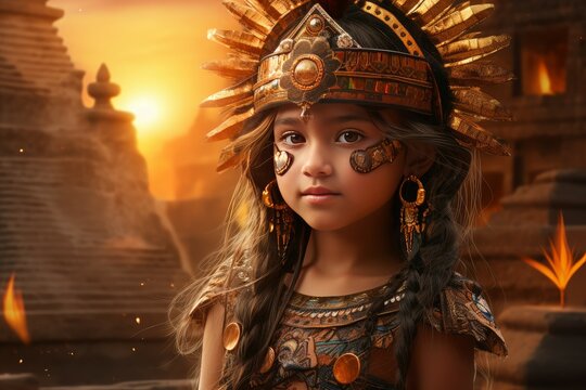 Mysterious Aztec girl old pyramid. Temple maya. Generate AI