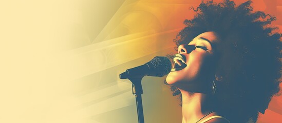 Soulful black woman singing vintage funk. With room for text. - obrazy, fototapety, plakaty