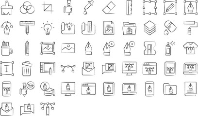 Graphic design hand drawn icons set, including icons such as Add Point, Color, Crop, Brush, Dropper, and more. pencil sketch vector icon collection © kiran Shastry