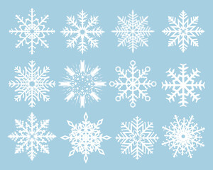 Snowflake Set With Blue Background