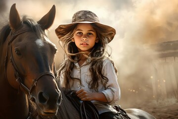 Obraz premium Detailed Cowboy banner portrait. Rodeo bandit. Fictional person. Generate Ai