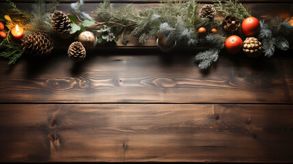 wooden background with Christmas elements