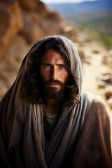 Jesus of Nazareth with a kind and sweet expression on his face