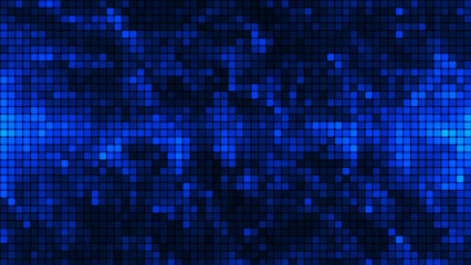 Blue mosaic background in technology concept. Abstract blue LED squares. Technology digital square blue color background. Blue pixel grid background. 3D rendering