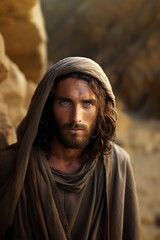 Jesus of Nazareth with a kind and sweet expression on his face