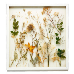 Pressed Botanical Herbarium. A Framed Pressed Botanical Herbarium Isolated to Showcase the Beauty of Preserved Plants and Flowers.. Cutout PNG.