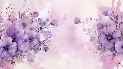 Beautiful lavender flowers watercolor splashes flower background, invitation wedding card, AI generated