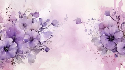 Fotobehang Beautiful lavender flowers watercolor splashes flower background, invitation wedding card, AI generated © atapdesain
