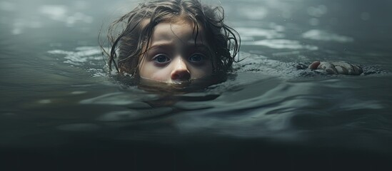 The child is in distress, struggling in the water. - obrazy, fototapety, plakaty