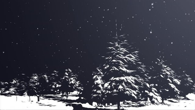 happy new years christmas tree neon background happy new year holidays celebration digital animation snowfall confetti falling decoration elements