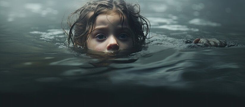 The child is in distress, struggling in the water.