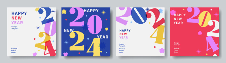 Colorful creative banner set of 2024 Happy New Year. Minimalistic trendy design templates with typography logo 2024. Perfect for party invitations, celebration backgrounds, card, cover, mobile apps. - obrazy, fototapety, plakaty