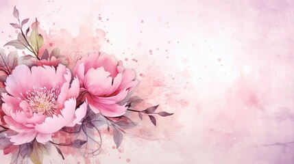 Peony flower grunge with watercolor style for background and invitation wedding card, AI generated