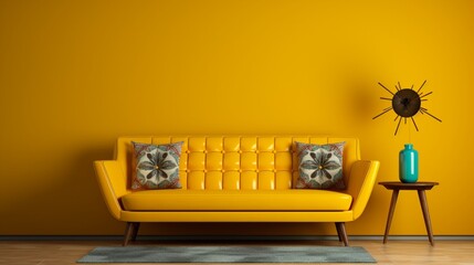 pattern wall with yellow colors and a sofa