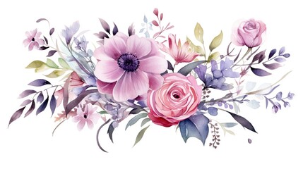 Flower bouquet watercolor for background and invitation wedding card, AI generated image