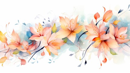 Watercolor flowers blooming pastel colors in spring, AI generated image