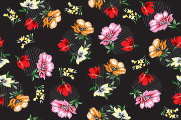 Flowers pattern Beautiful and colorful design with striped polka elements