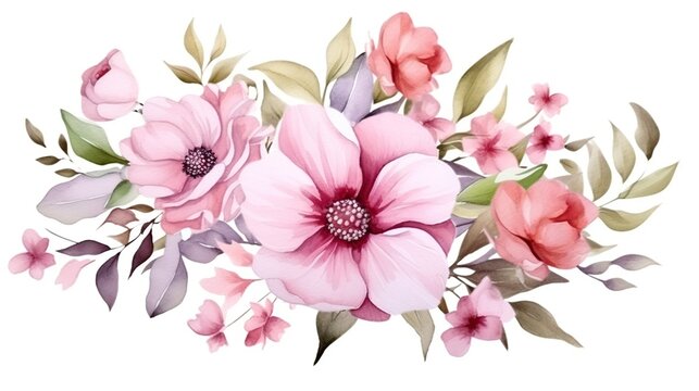 Watercolor floral bouquet style for background and invitation wedding card, AI generated image