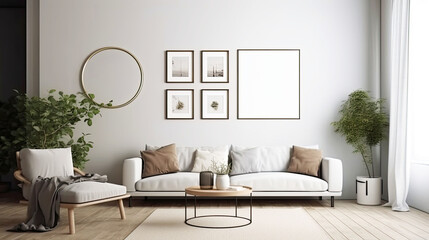 Modern living room interior with mock up poster frame - obrazy, fototapety, plakaty