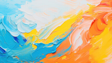 Vibrant Palette Knife Impressionist Painting in Yellow, Orange, and Blue