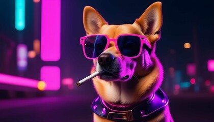 Cyberpunk dogs enjoy smoking in the dark.
