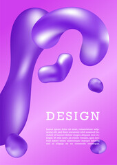 Fluid purple poster concept. Abstract creativity and art. Drops of liquid. Template for booklet or leaflet. Organic shapes. Graphic element for website. Cartoon isometric vector illustration