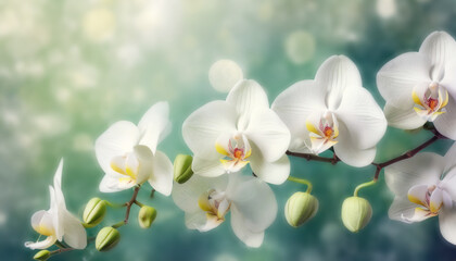 Fototapeta na wymiar beautiful orchid flowers make a pretty floral background or border
