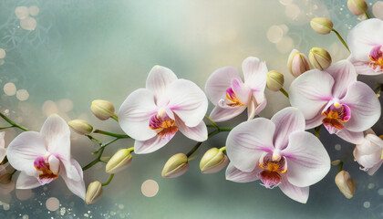 beautiful orchid flowers make a pretty floral background or border - 685378673