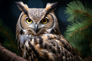 Powerful Great horned owl bird. Wild predator. Generate Ai