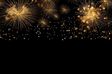 Black New Years banner with golden fireworks and room for copy. 
