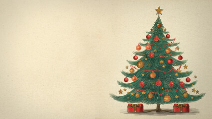 vintage christmas tree illustration on old paper
