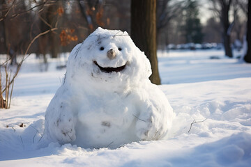 cute selfmade snowman in the snow