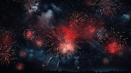 Fototapeta na wymiar illustration of fireworks in the sky at night