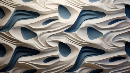 A wall covered in 3D-printed ceramic tiles, forming intricate and unique patterns across the surface.