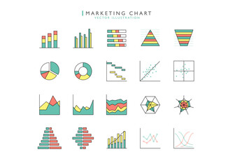 マーケティング情報のグラフチャートアイコン素材セット