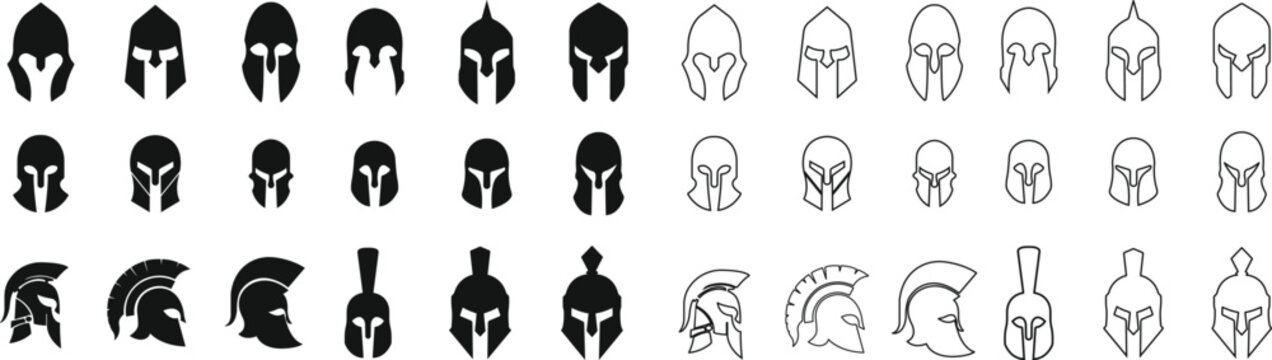 spartan helmet icon in flat, line style set isolated on transparent background use for safety Greek gladiator design elements emblems create for logo, label, sign, symbol. Vector for apps and website