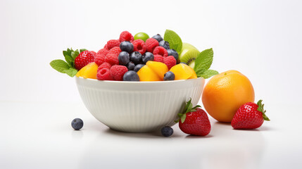 Bowl of Vibrant Fresh Fruits on Clean White Surface