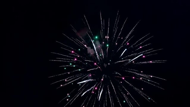 Best beautiful color fireworks, night sky 4K. Sparks, outdoor, show, event, festive, party, holiday, effect, bright, light, flash, shiny, fun, dark, glow, view, shot, display, ultra hd. ProRes 422HQ