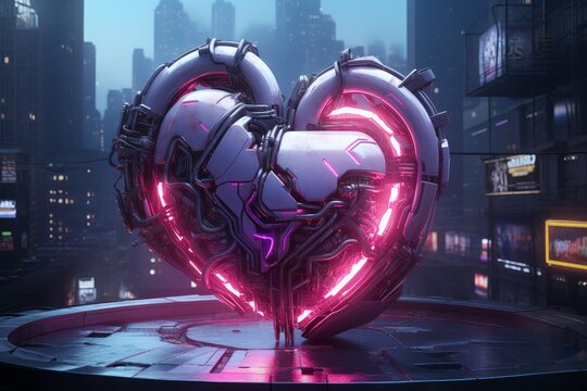 Mysterious Cyberpunk heart. Engine passion motor. Generate Ai