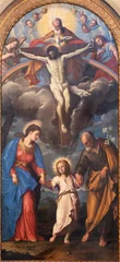 Poster VICENZA, ITALY - NOVEMBER 5, 2023: The painting  of Holy Family with the Holy Trinity in the Cathedral by unknown artist. © Renáta Sedmáková