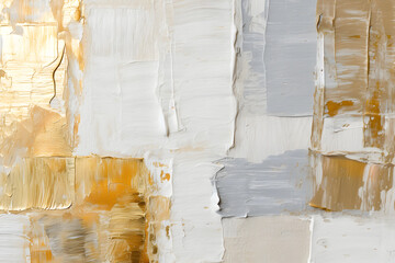 Abstract texture of white and gold paint. Grunge background. Macro image of putty paste.